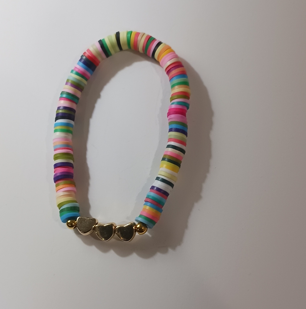 Colorful Beaded Bracelet with Heart Accents
